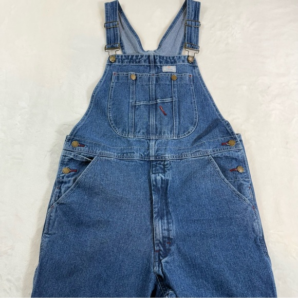 HISEA Bib Overalls Mens 34X32 Blue Denim Carpenter Hammer Loop Workwear Utility - Picture 7 of 14